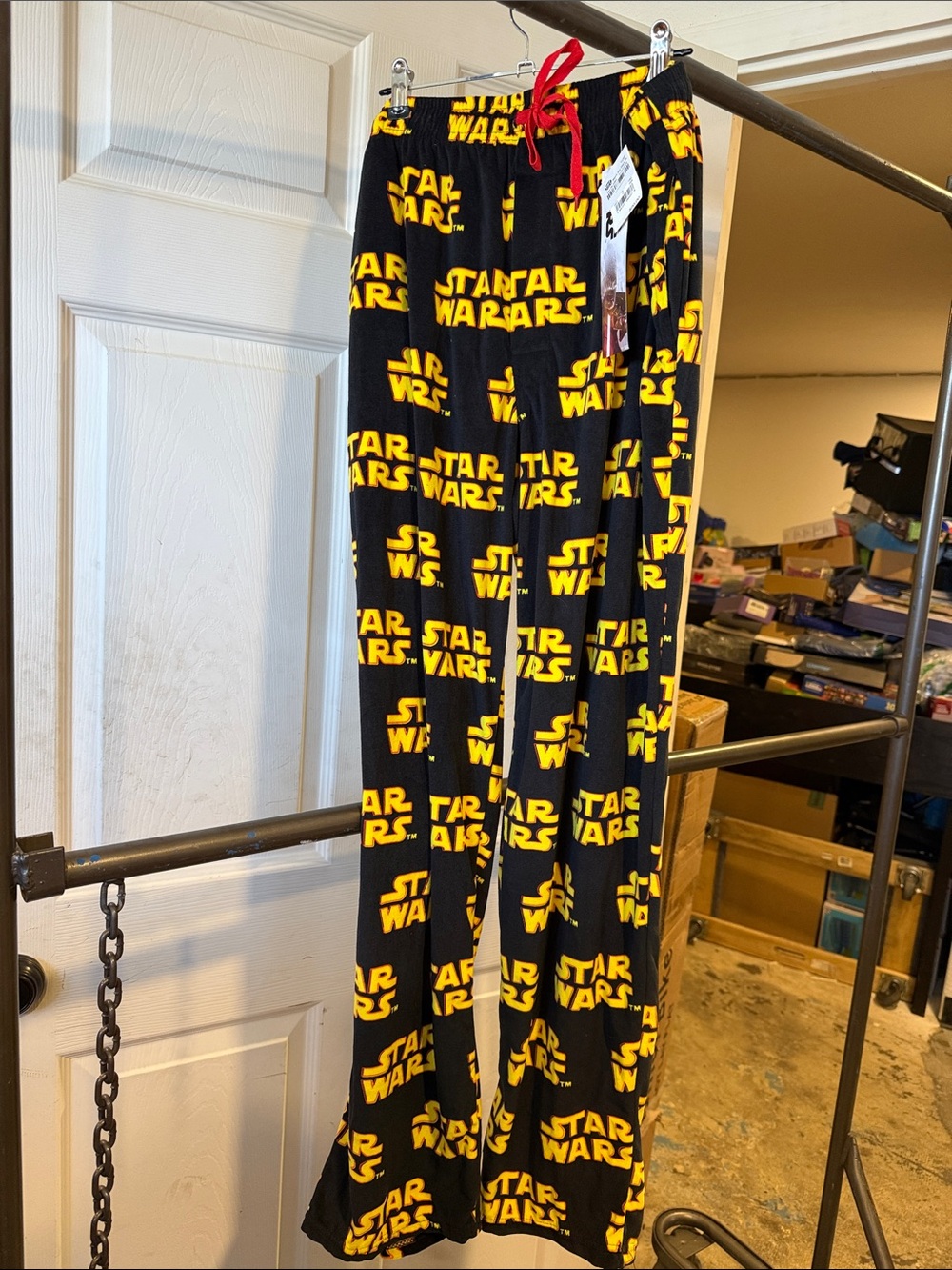 Disney Black Sweatpants with Yellow Star Wars Logo and Red Drawstring